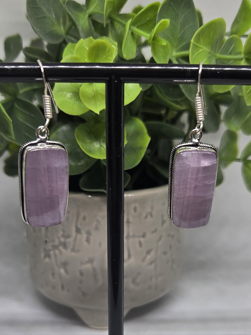 Silver-Set Lavender Stone Drop Earrings